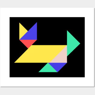 geometric cat Posters and Art